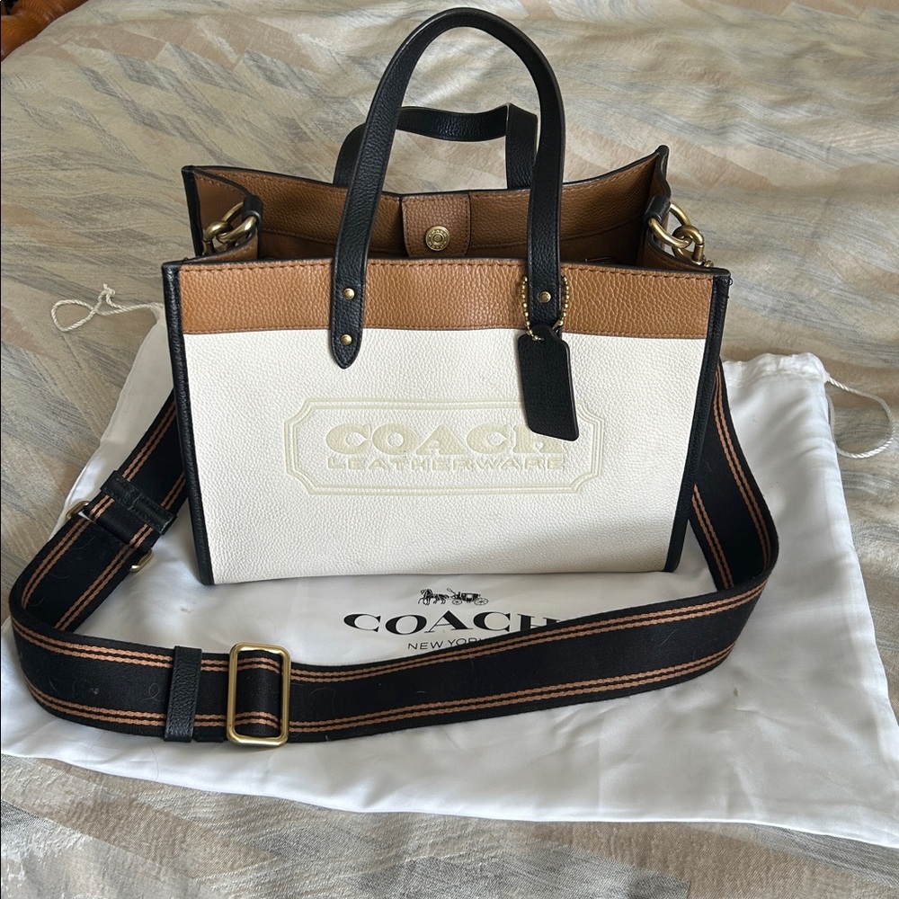 Coach Tan and Cream Leather Handbag with crossbody strap